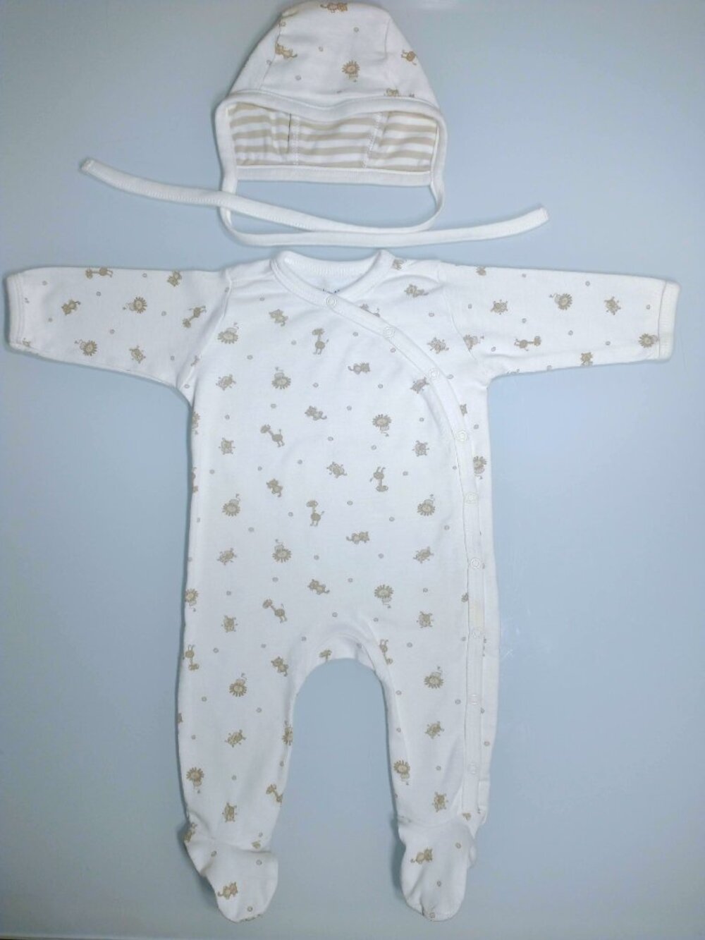 Under the Nile Organic Egyptian Cotton Side Snap Footie Reversible Bonnet NB 3M